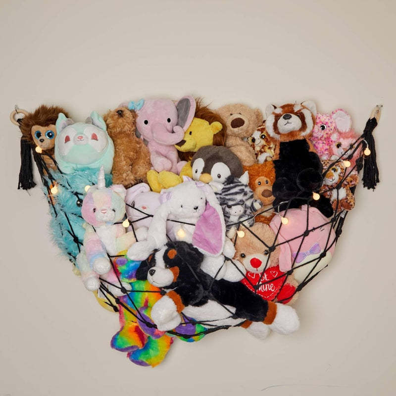 Macrame Stuffed Animal Hammock With LED String Lights