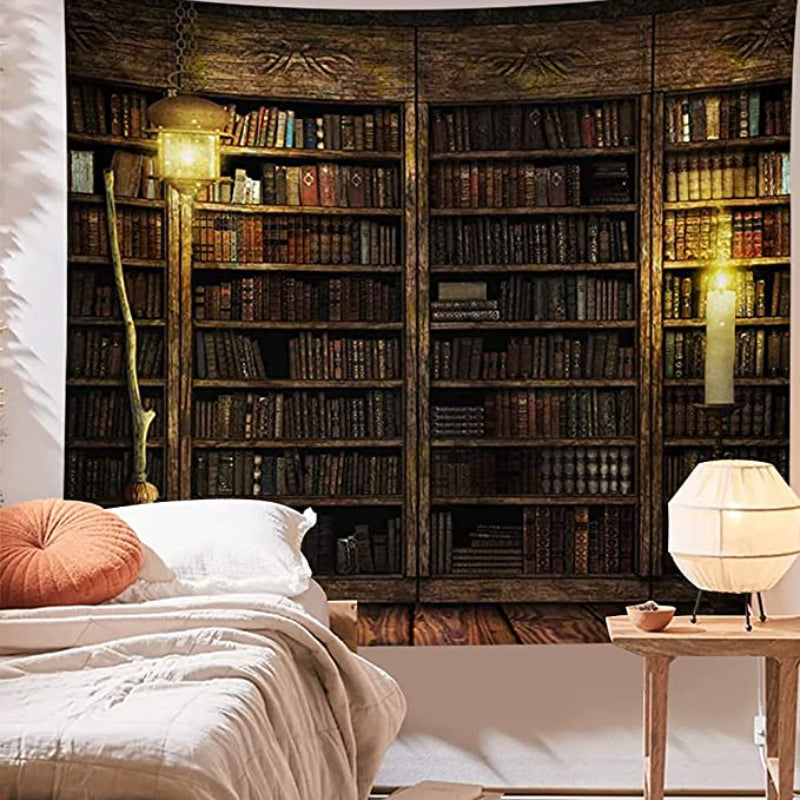 Vintage Bookshelf Tapestry Wall Hanging - Study Room Picture Art Tapestry Retro Bookshelf Wall Art Library Bohemian Hippie Wall Tapestries Bedroom College Dorm Decor