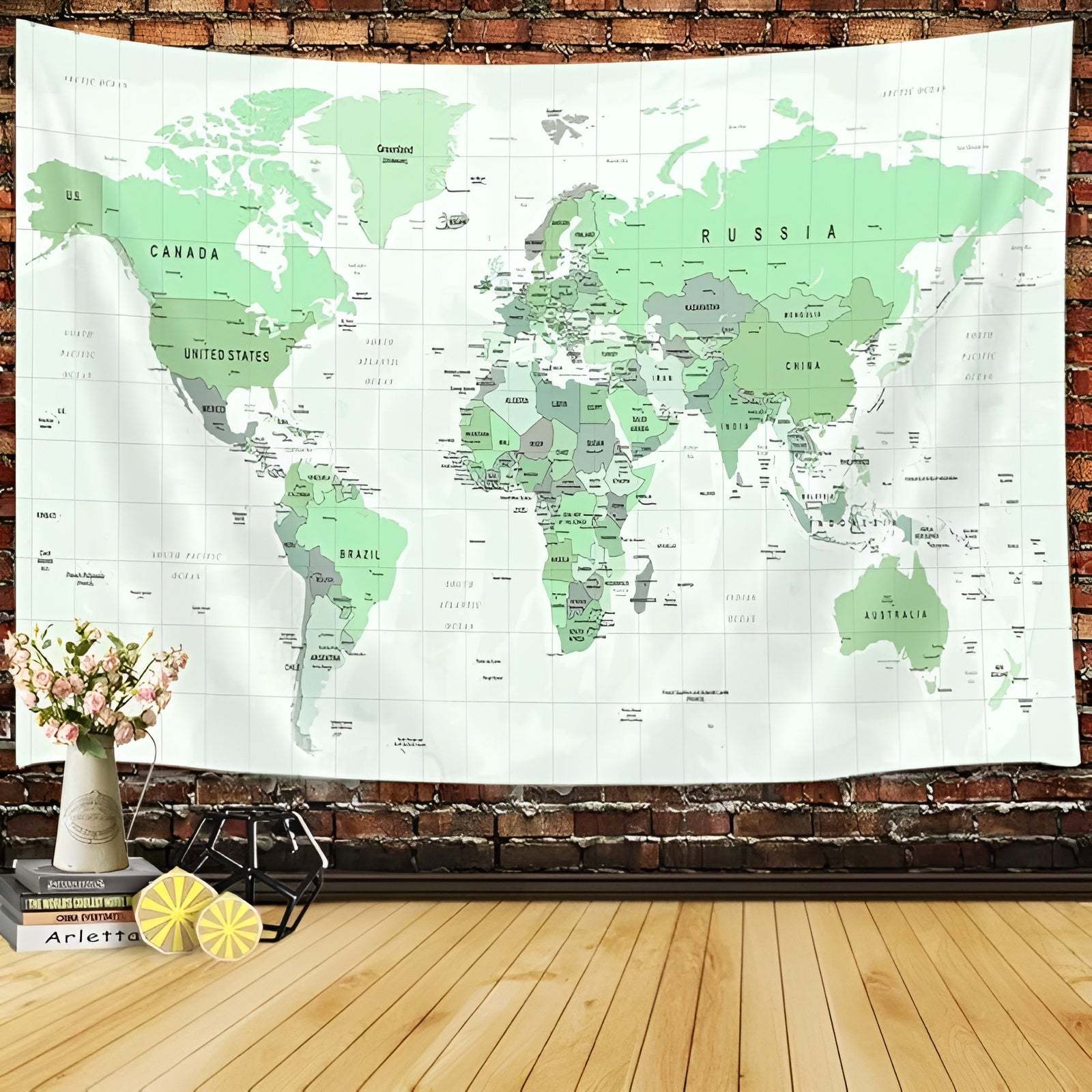 Wall Tapestry With Detailed World Map And Country Names For Home Or Classroom