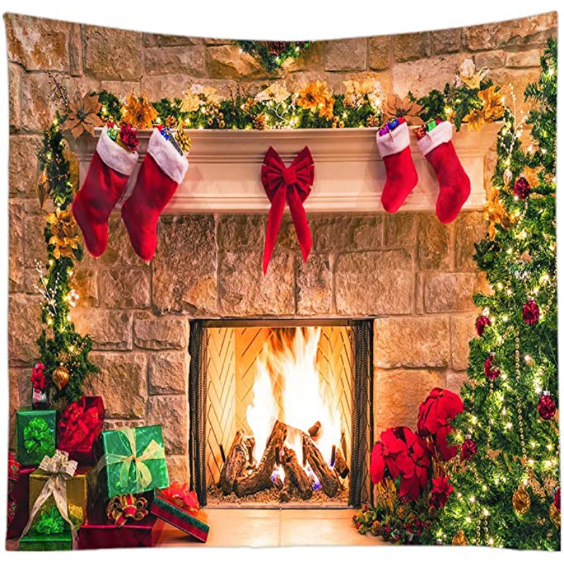 Christmas Fireplace Tapestry Wall Hanging Home Room Wall Picture