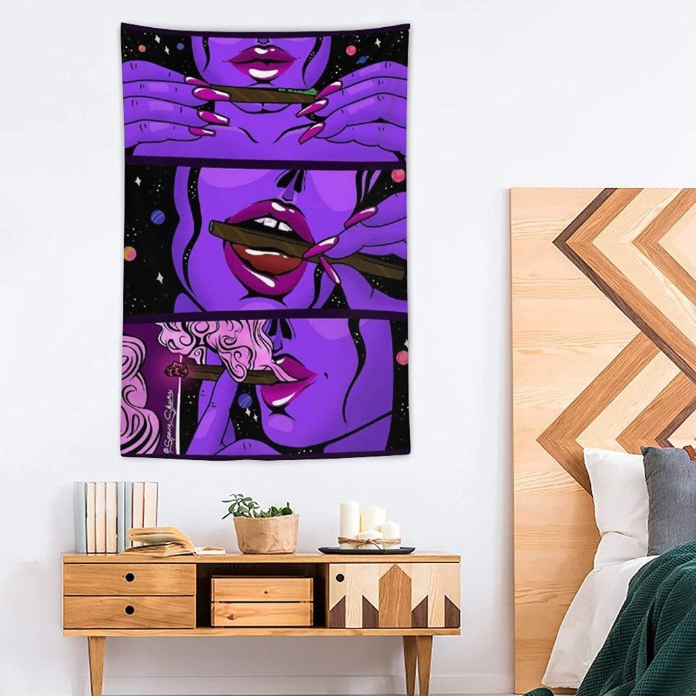 Smoke Cool Girl Art Tapestry Wall Hanging Tapis Cloth