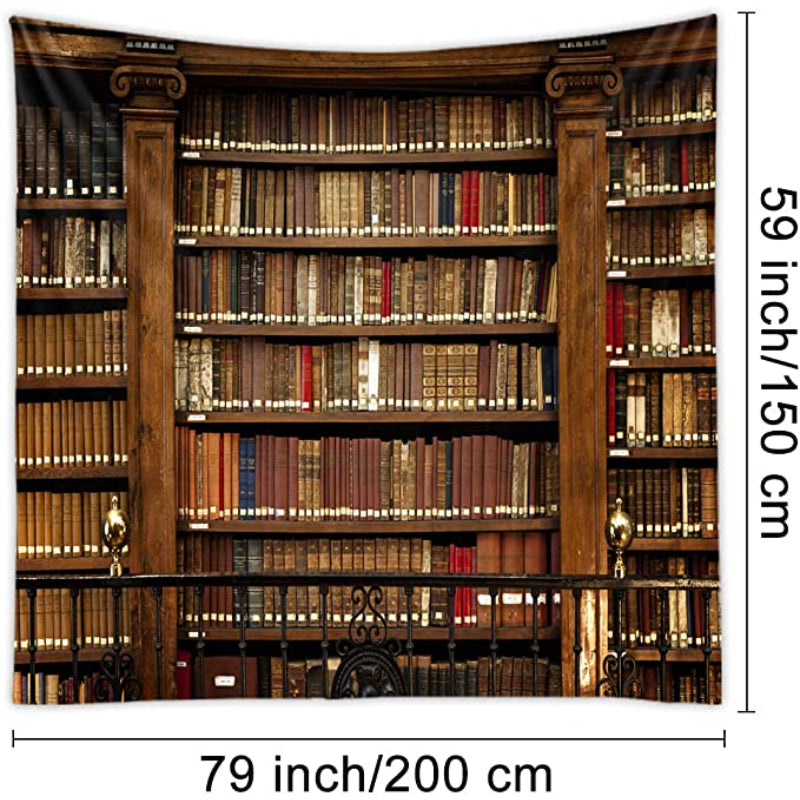 Vintage Bookshelf Tapestry Wall Hanging - Study Room Picture Art Tapestry Retro Bookshelf Wall Art Library Bohemian Hippie Large Wall Tapestries for Bedroom College Dorm Decor
