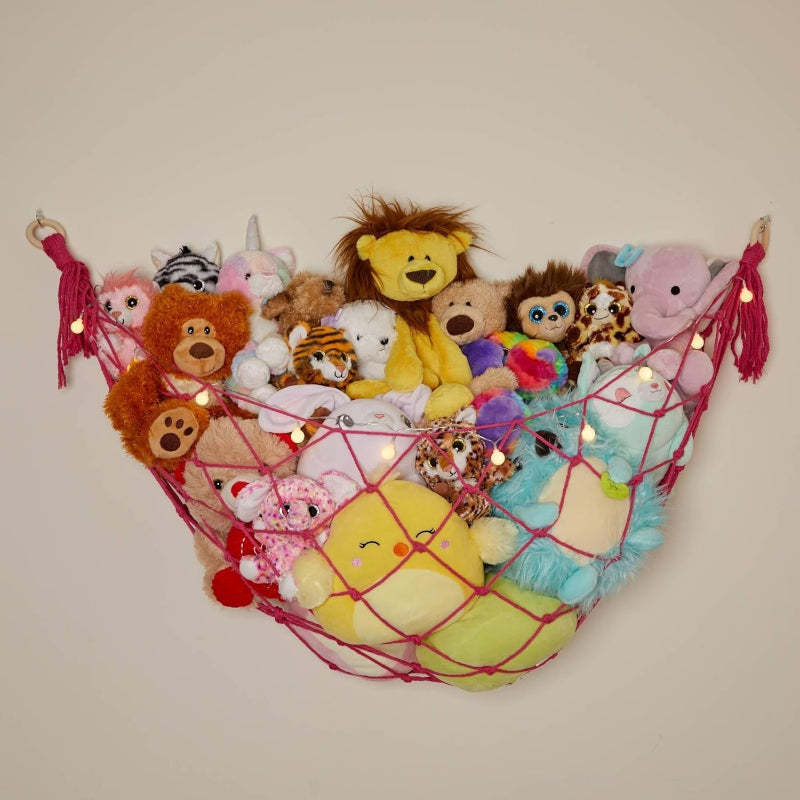Macrame Stuffed Animal Hammock With LED String Lights