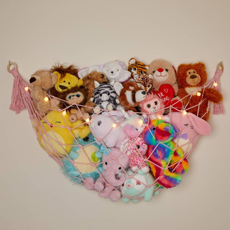 Macrame Stuffed Animal Hammock With LED String LightsMacrame Stuffed Animal Hammock With LED String Lights - Image 8