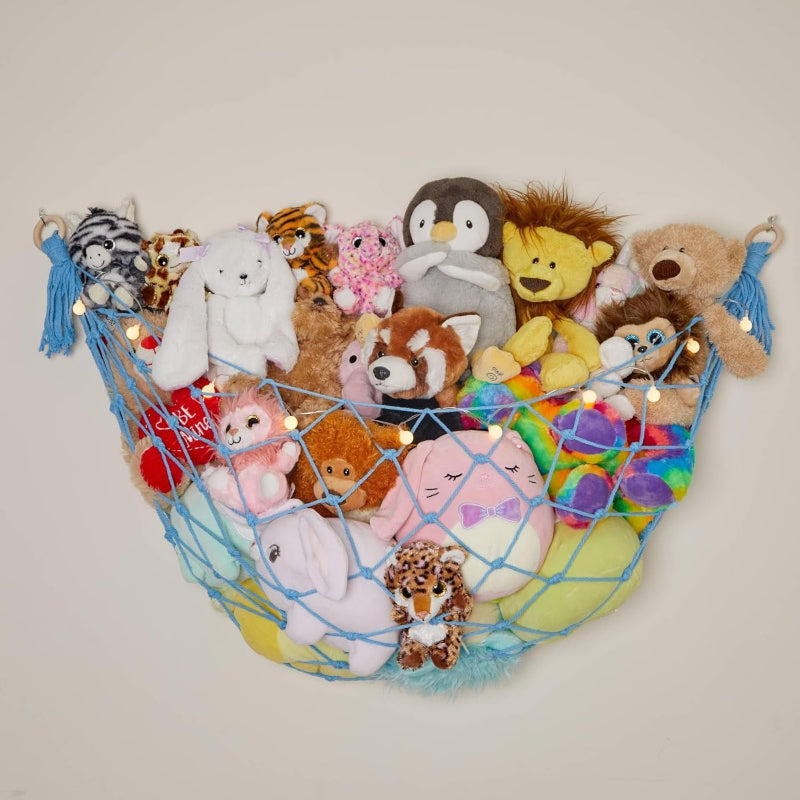 Macrame Stuffed Animal Hammock With LED String Lights