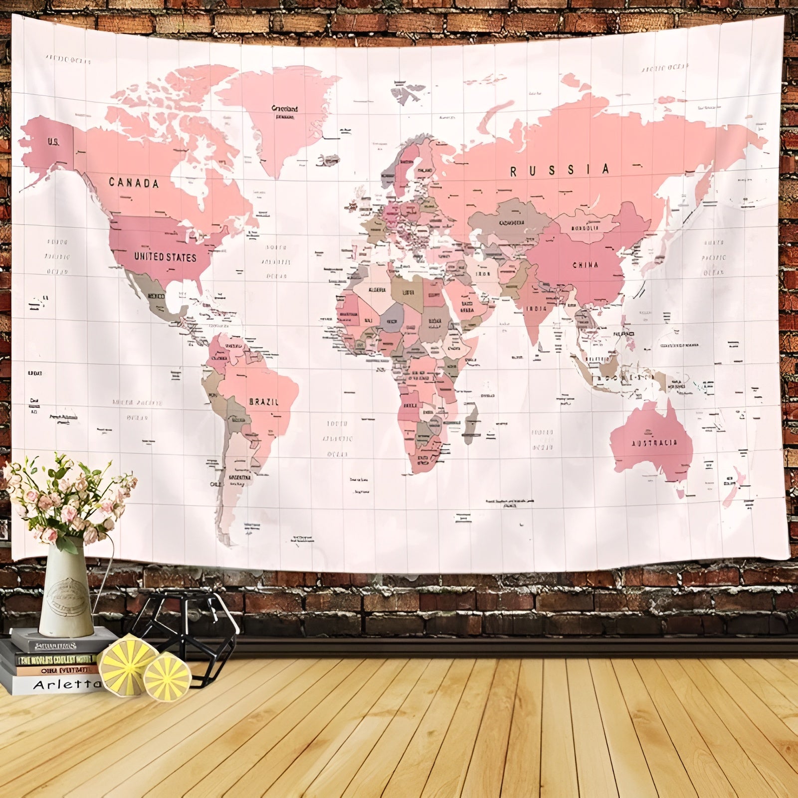 Wall Tapestry With Detailed World Map And Country Names For Home Or Classroom