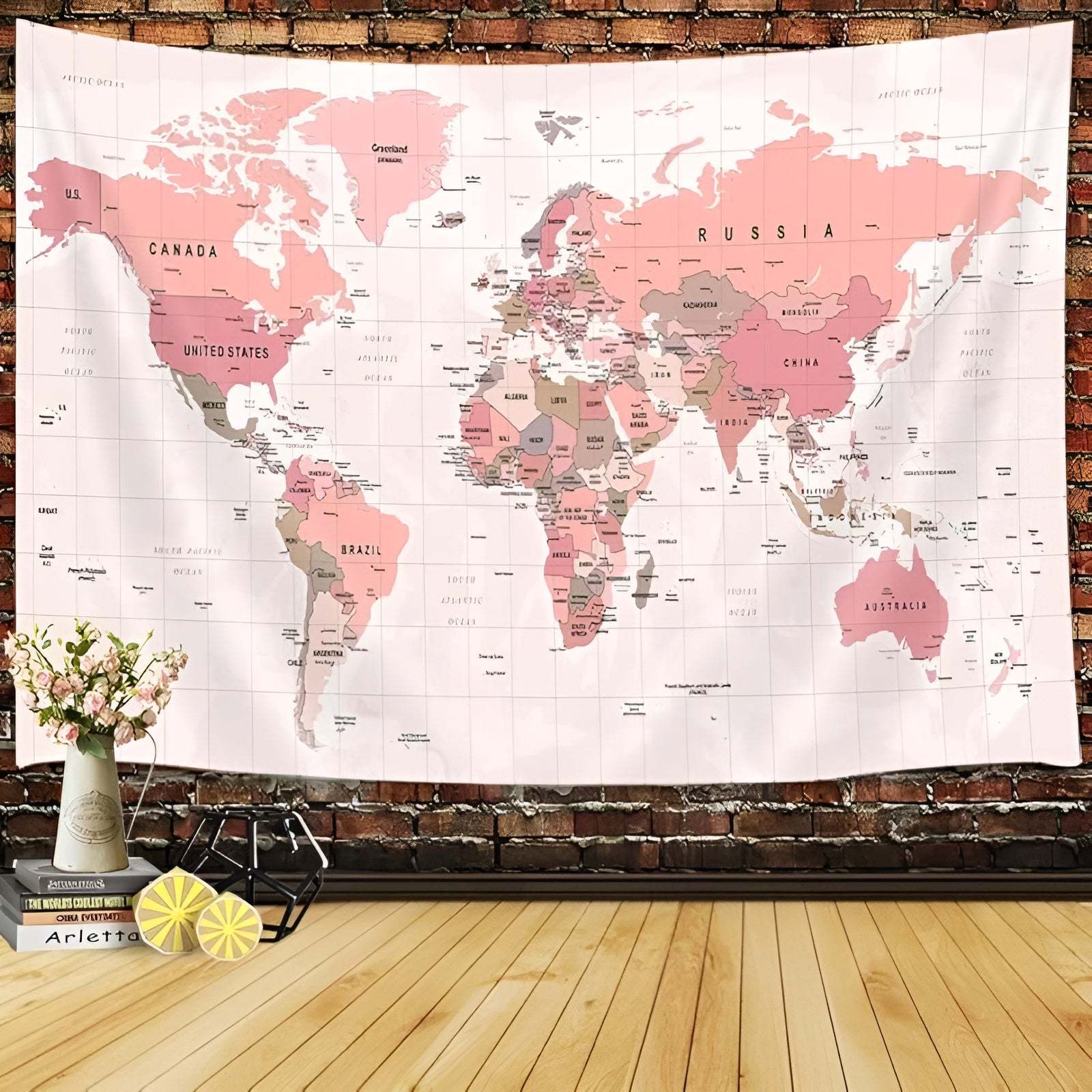 Wall Tapestry With Detailed World Map And Country Names For Home Or Classroom