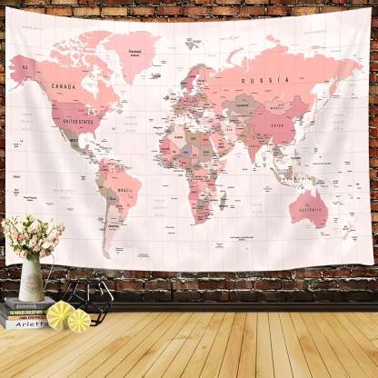 Wall Tapestry With Detailed World Map And Country Names For Home Or Classroom