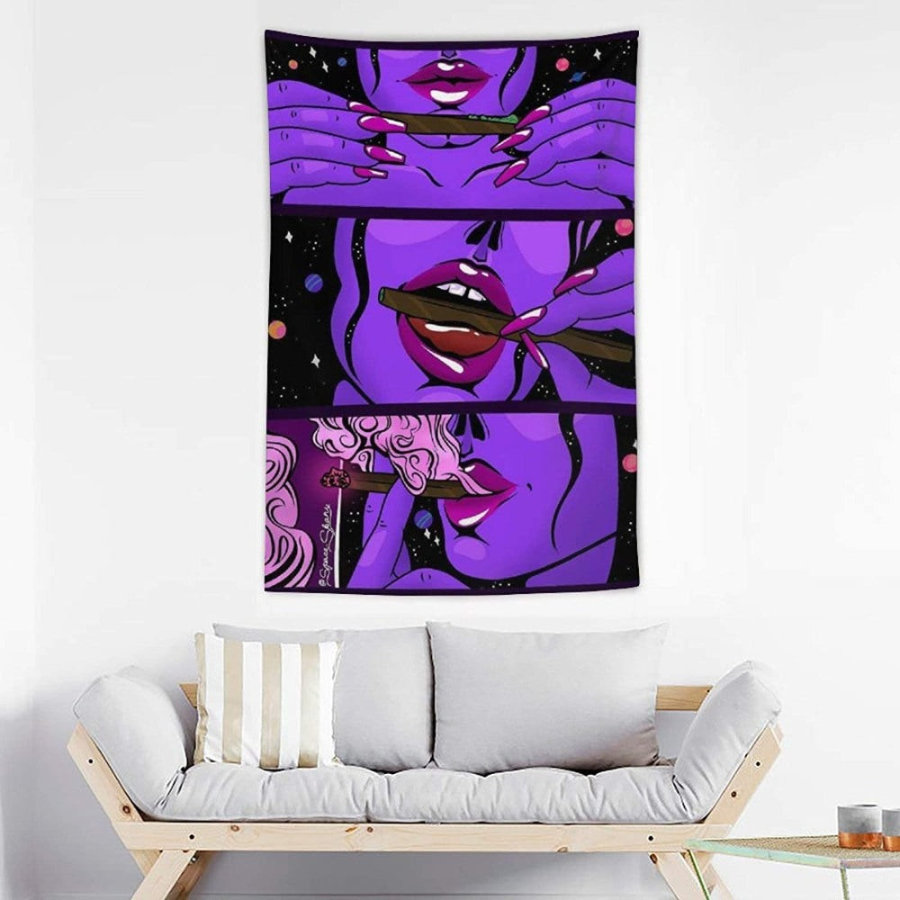 Smoke Cool Girl Art Tapestry Wall Hanging Tapis Cloth