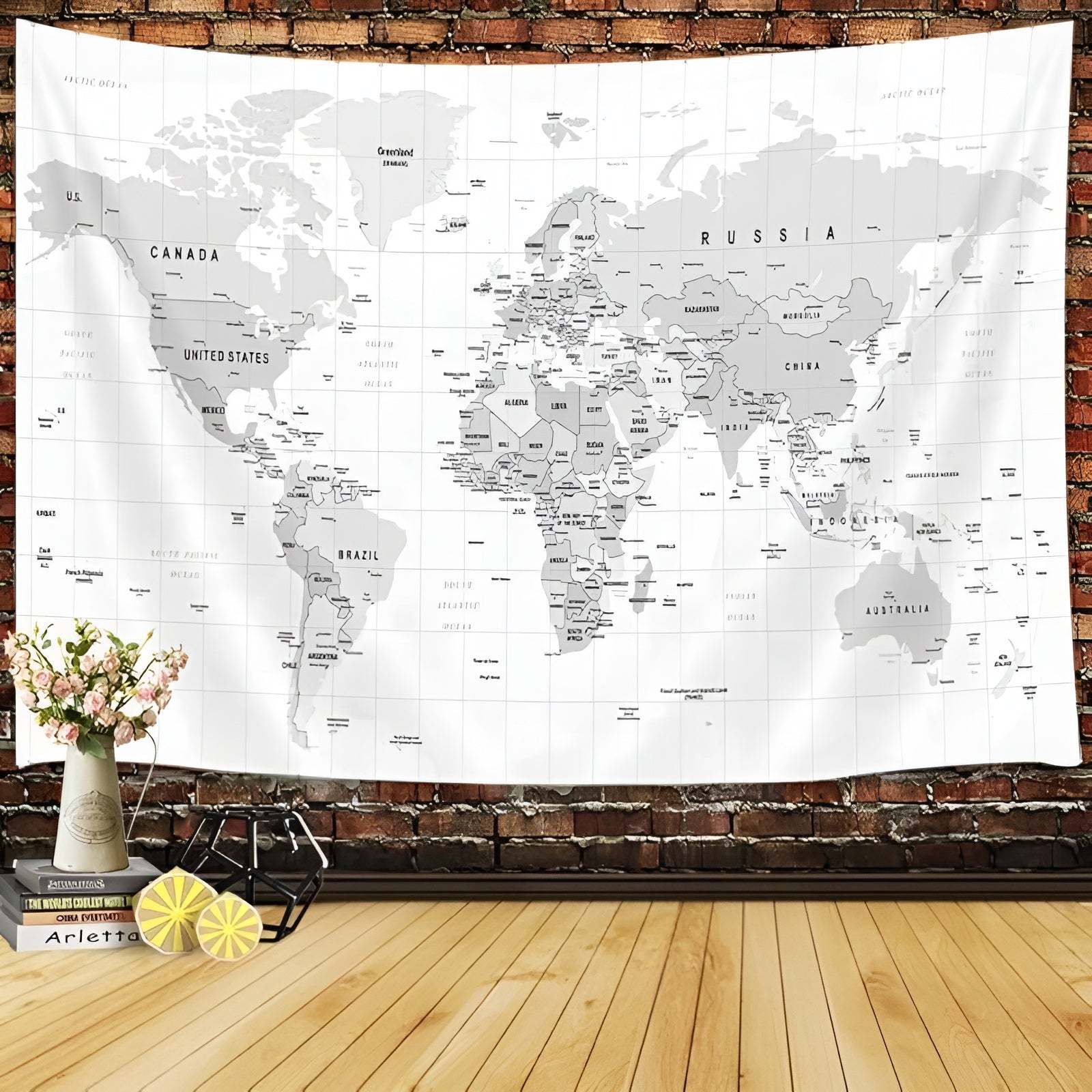Wall Tapestry With Detailed World Map And Country Names For Home Or Classroom