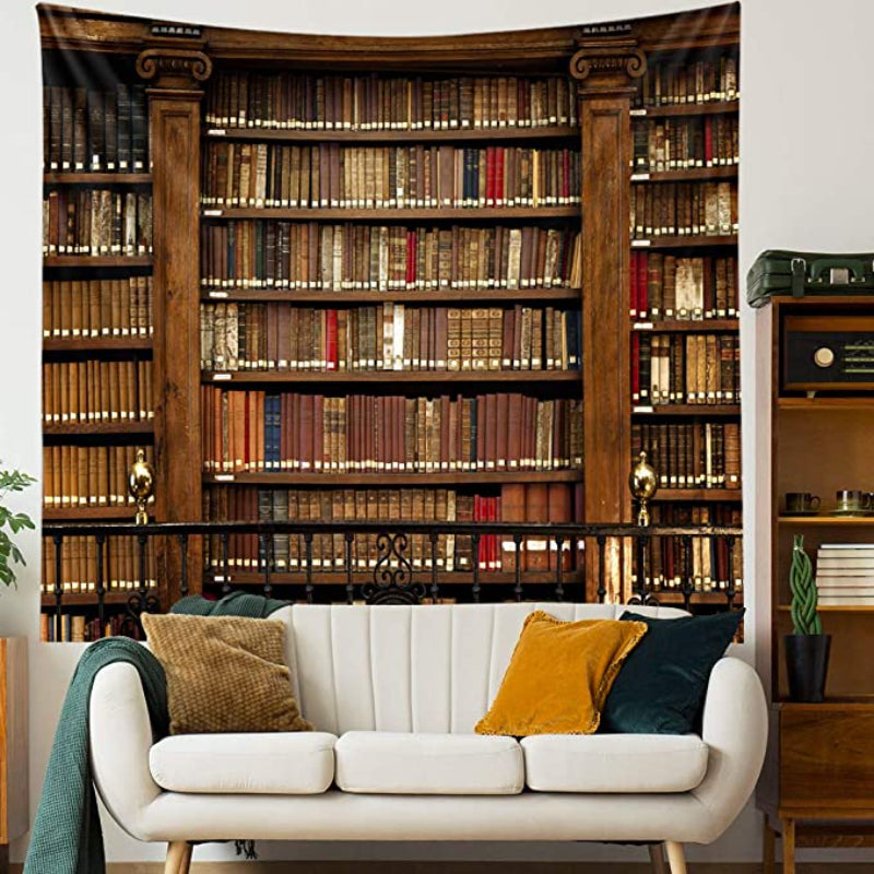 Vintage Bookshelf Tapestry Wall Hanging - Study Room Picture Art Tapestry Retro Bookshelf Wall Art Library Bohemian Hippie Large Wall Tapestries for Bedroom College Dorm Decor