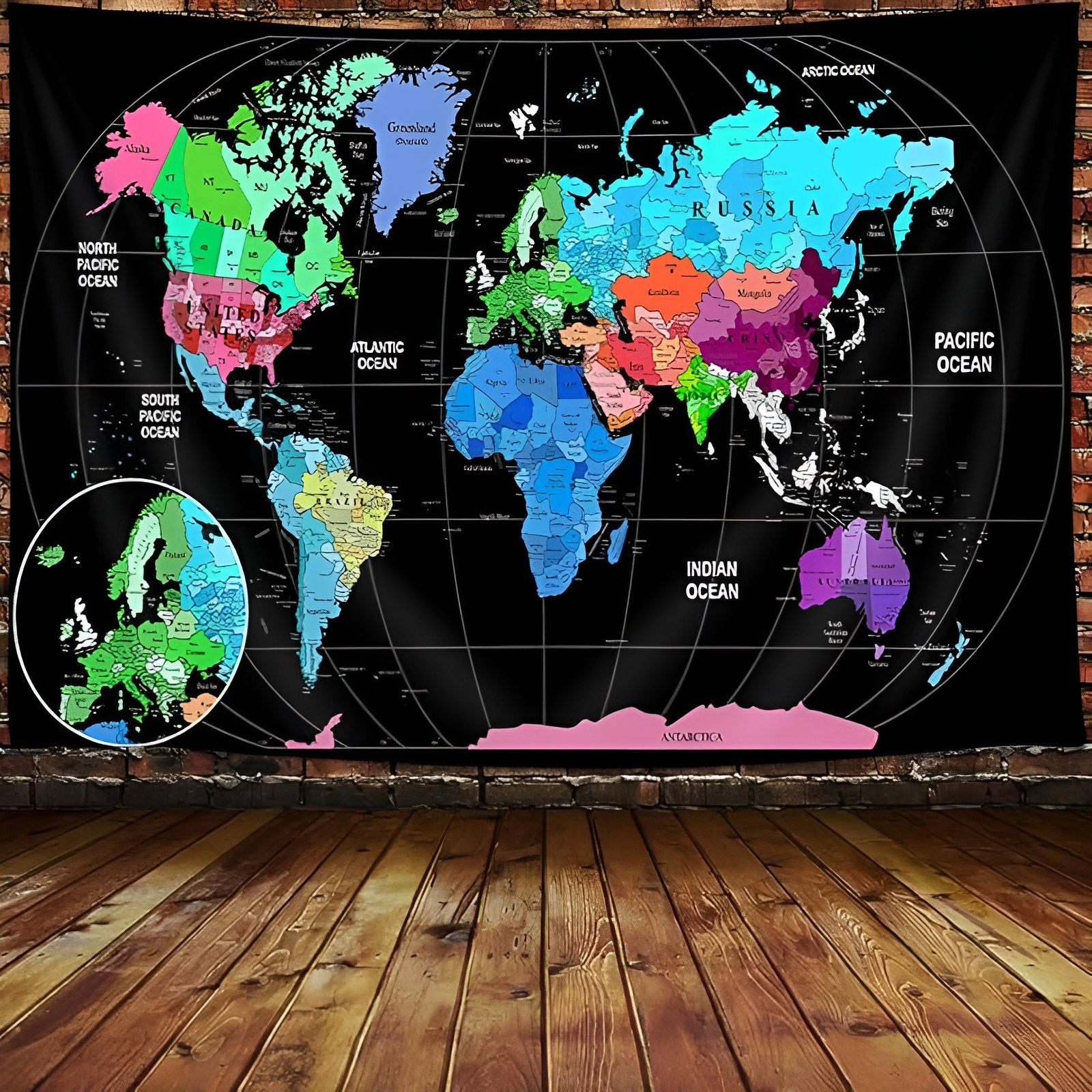 Wall Tapestry With Detailed World Map And Country Names For Home Or Classroom