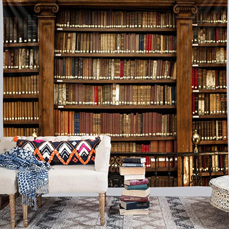 Vintage Bookshelf Tapestry Wall Hanging - Study Room Picture Art Tapestry Retro Bookshelf Wall Art Library Bohemian Hippie Large Wall Tapestries for Bedroom College Dorm Decor