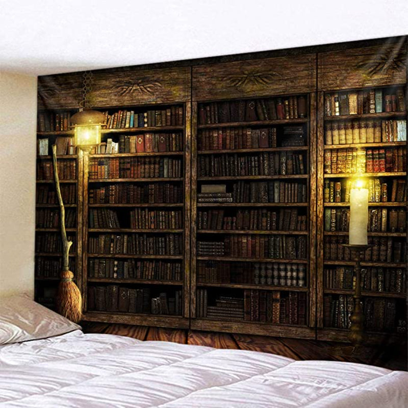 Vintage Bookshelf Tapestry Wall Hanging - Study Room Picture Art Tapestry Retro Bookshelf Wall Art Library Bohemian Hippie Wall Tapestries Bedroom College Dorm Decor