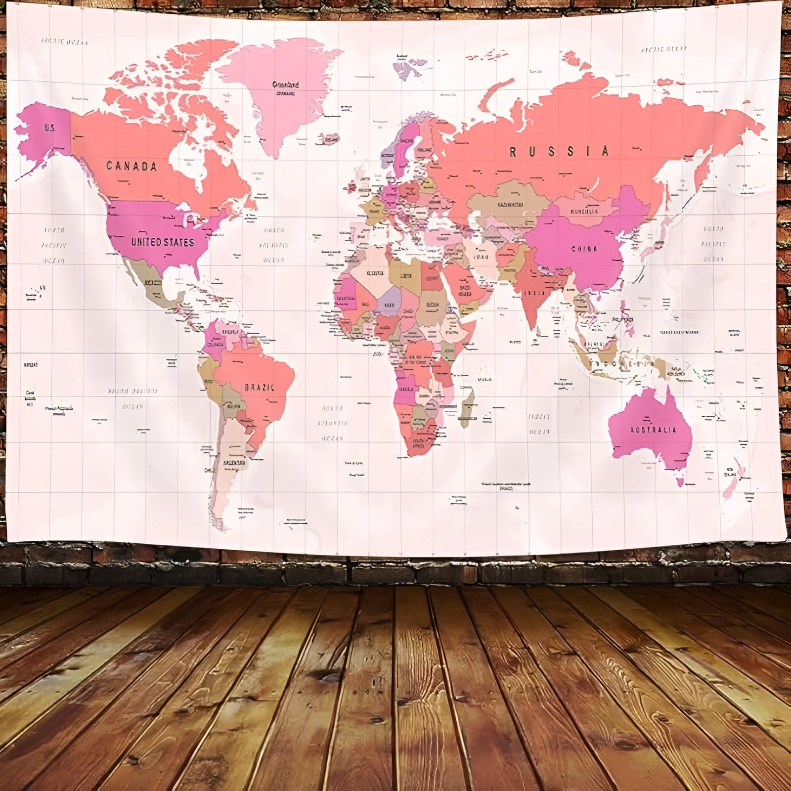 Wall Tapestry With Detailed World Map And Country Names For Home Or Classroom
