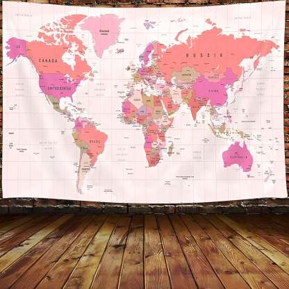 Wall Tapestry With Detailed World Map And Country Names For Home Or Classroom