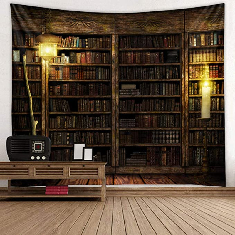 Vintage Bookshelf Tapestry Wall Hanging - Study Room Picture Art Tapestry Retro Bookshelf Wall Art Library Bohemian Hippie Wall Tapestries Bedroom College Dorm Decor