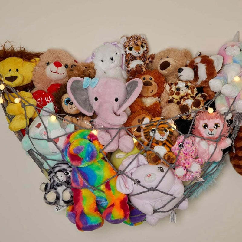 Macrame Stuffed Animal Hammock With LED String Lights