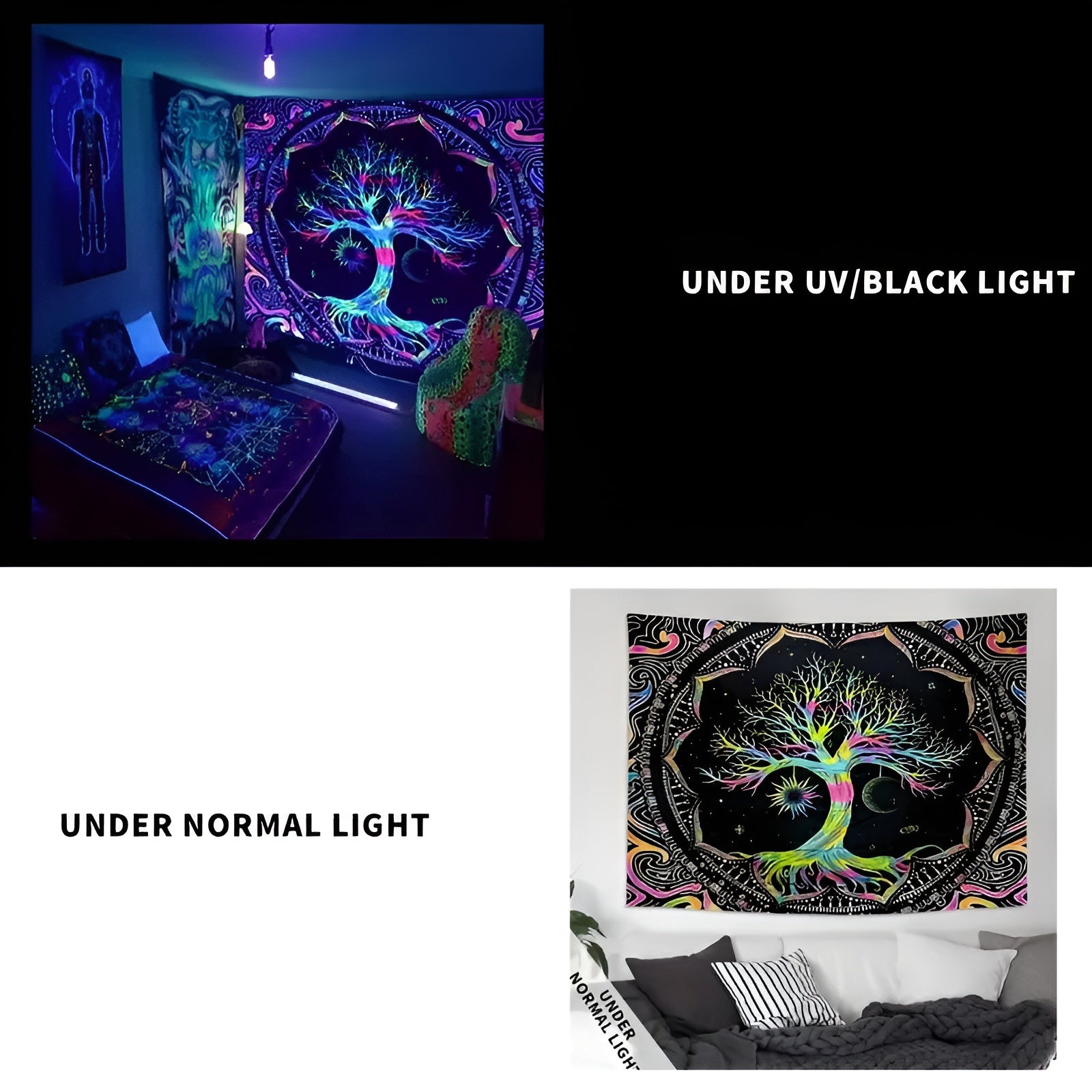UV Reactive Tree Of Life Wall Tapestry With Psychedelic DesignUV Reactive Tree Of Life Wall Tapestry With Psychedelic Design - Image 7