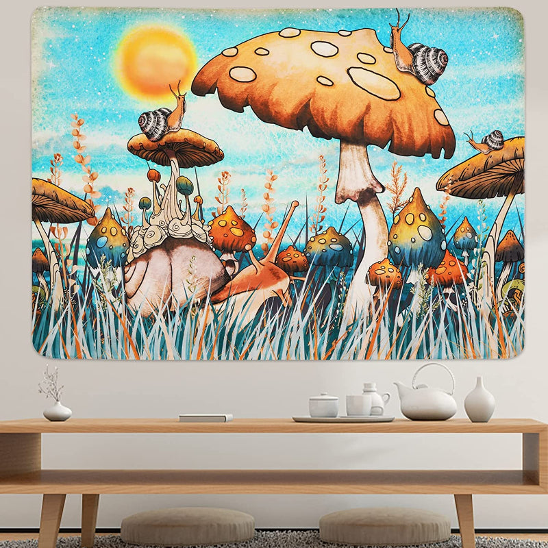 Trippy Mushroom Tapestry Hippie Sun Tapestry Snail Tapestry Plants