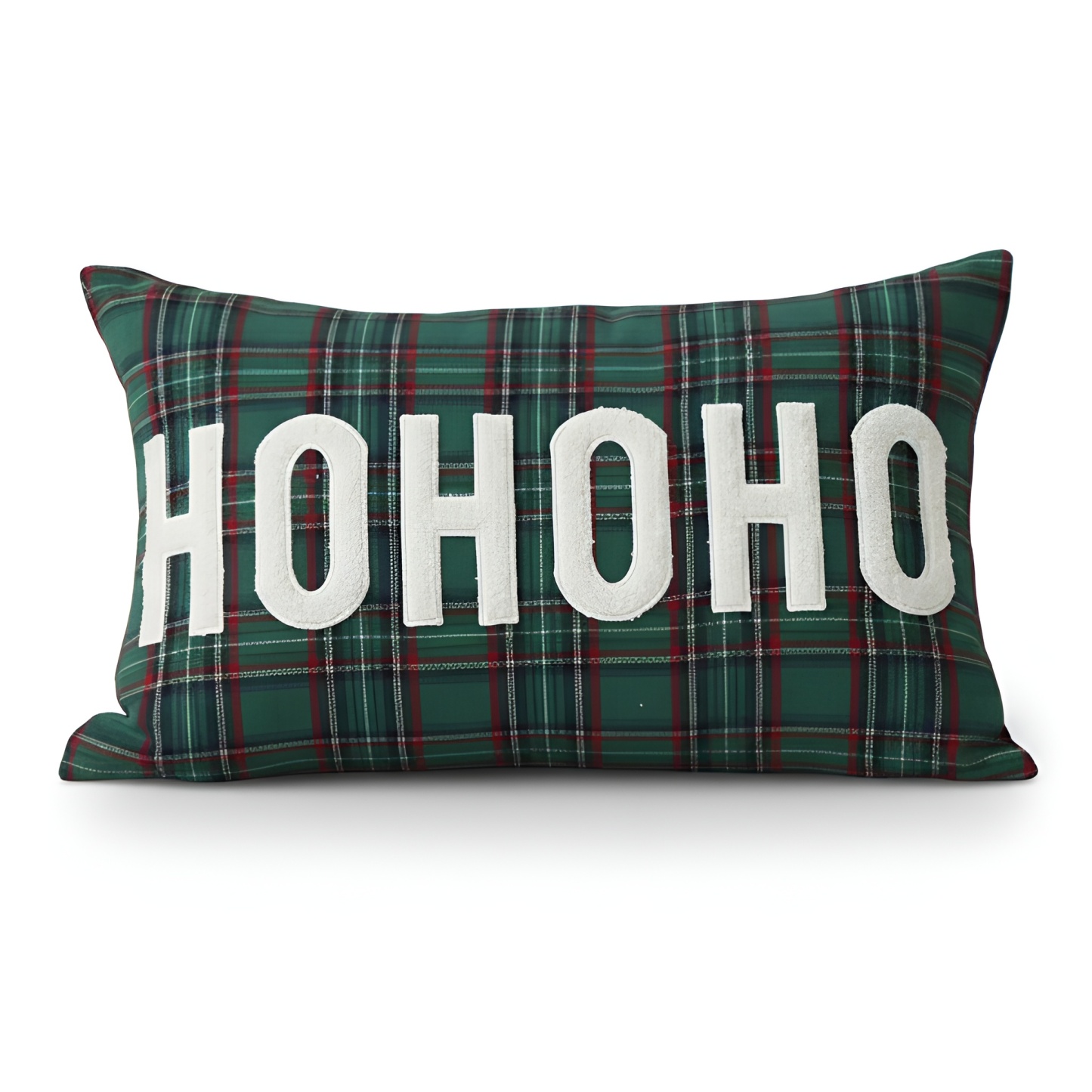 Christmas Themed Plaid Cushion Cover With Embroidered Snowflake Design