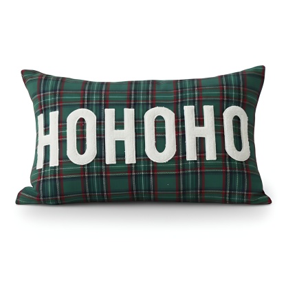Christmas Themed Plaid Cushion Cover With Embroidered Snowflake Design