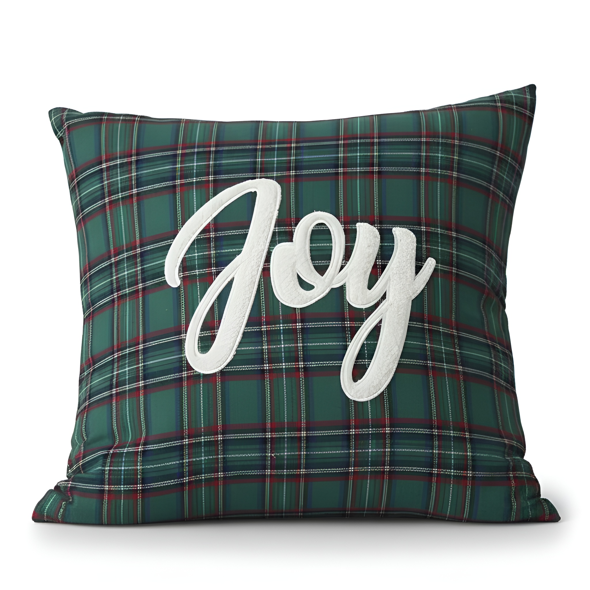 Christmas Themed Plaid Cushion Cover With Embroidered
