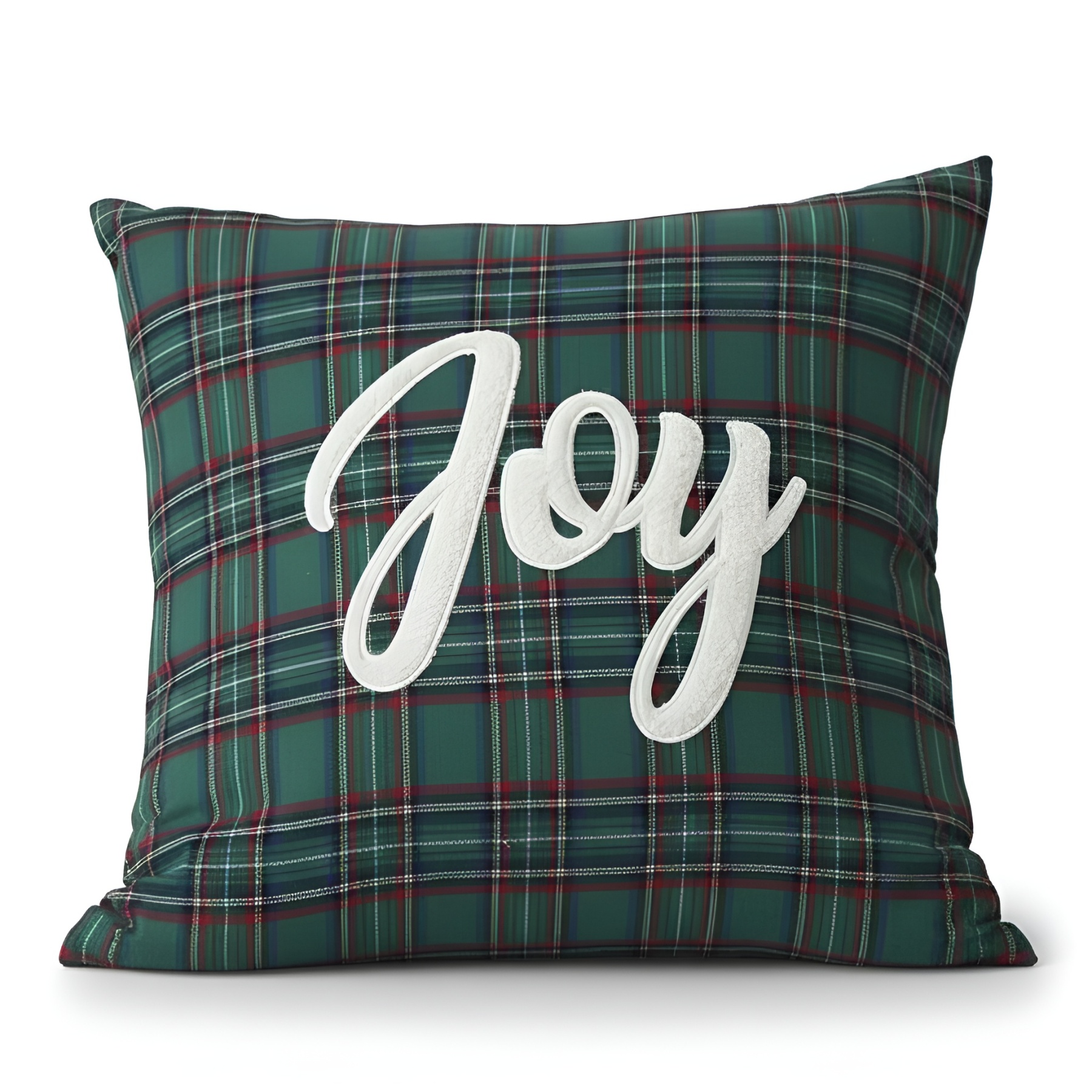 Christmas Themed Plaid Cushion Cover With Embroidered