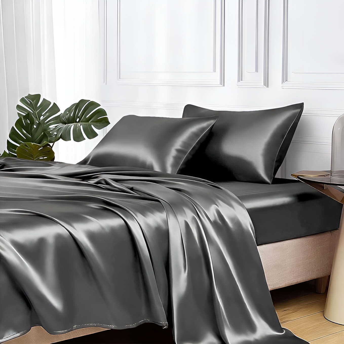 4 Piece Of Satin Queen Sheet Set With Deep Pocket