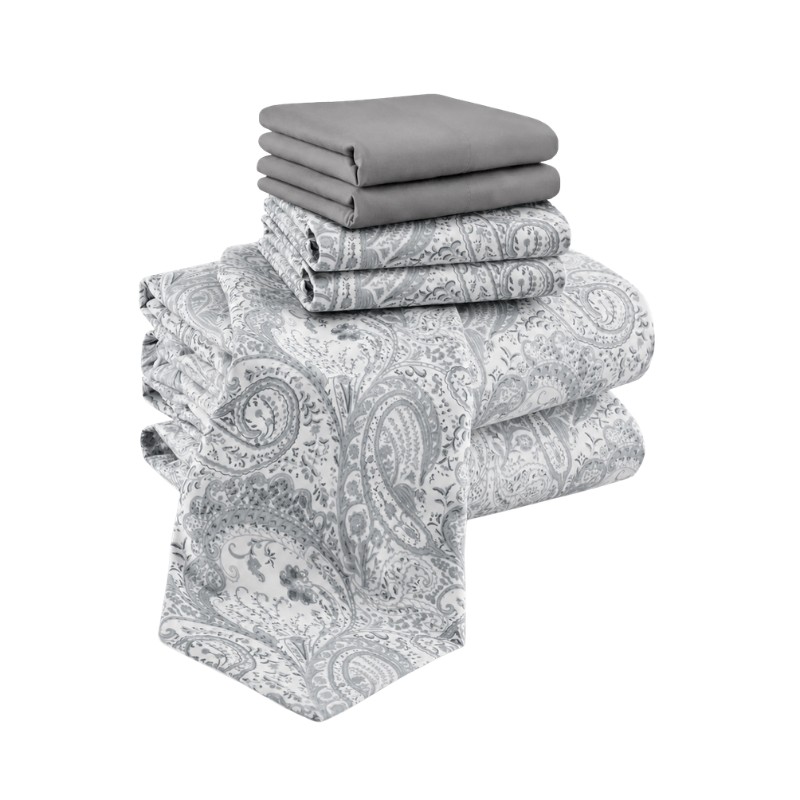 6 Piece Paisley Embroidered Microfiber Bed Sheet Set
