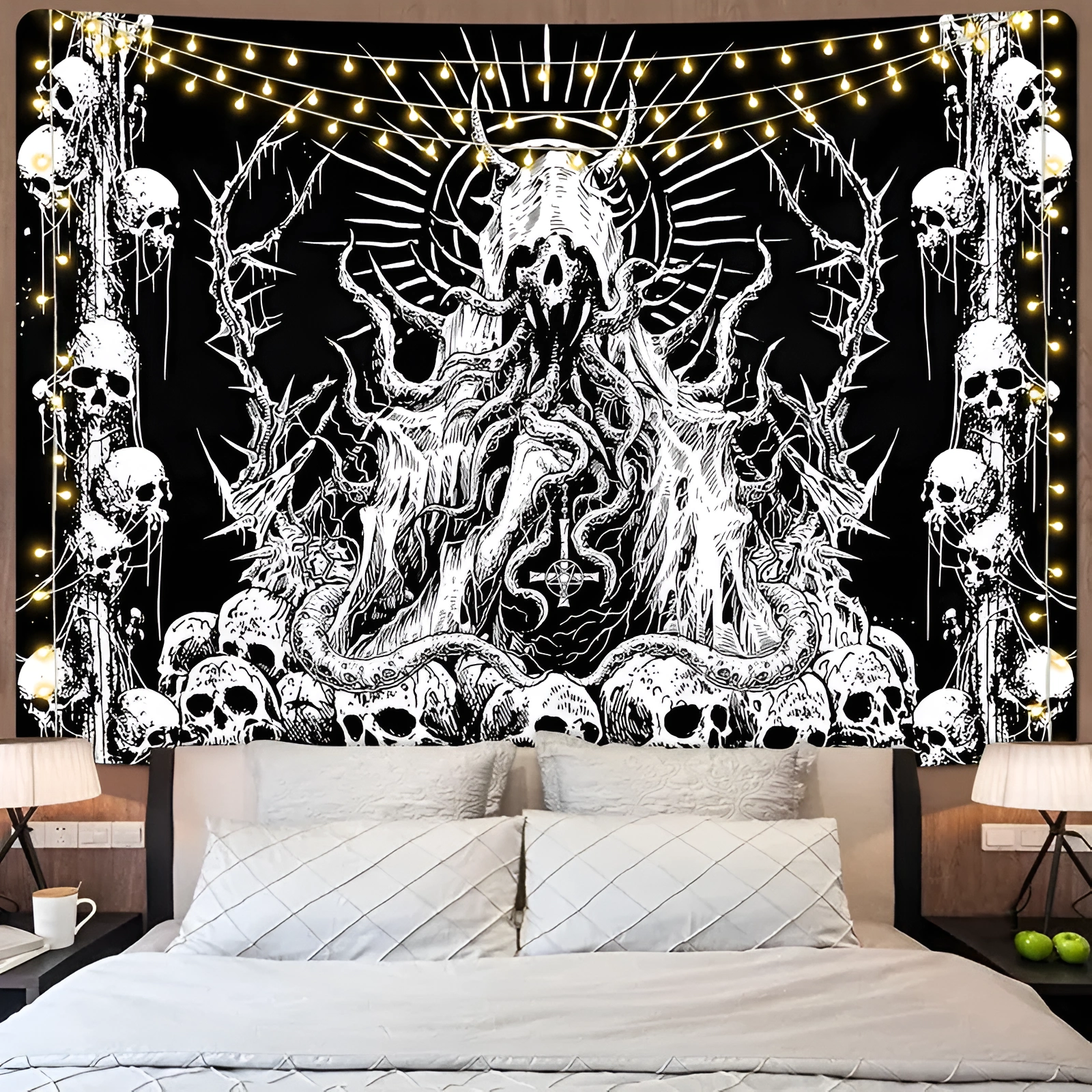  Skull Tapestry Mystic Skeleton Tapestries Black and White