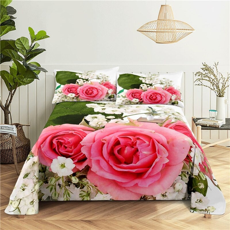 3 Sets Printing Flat Bed Sheet With Pillowcase