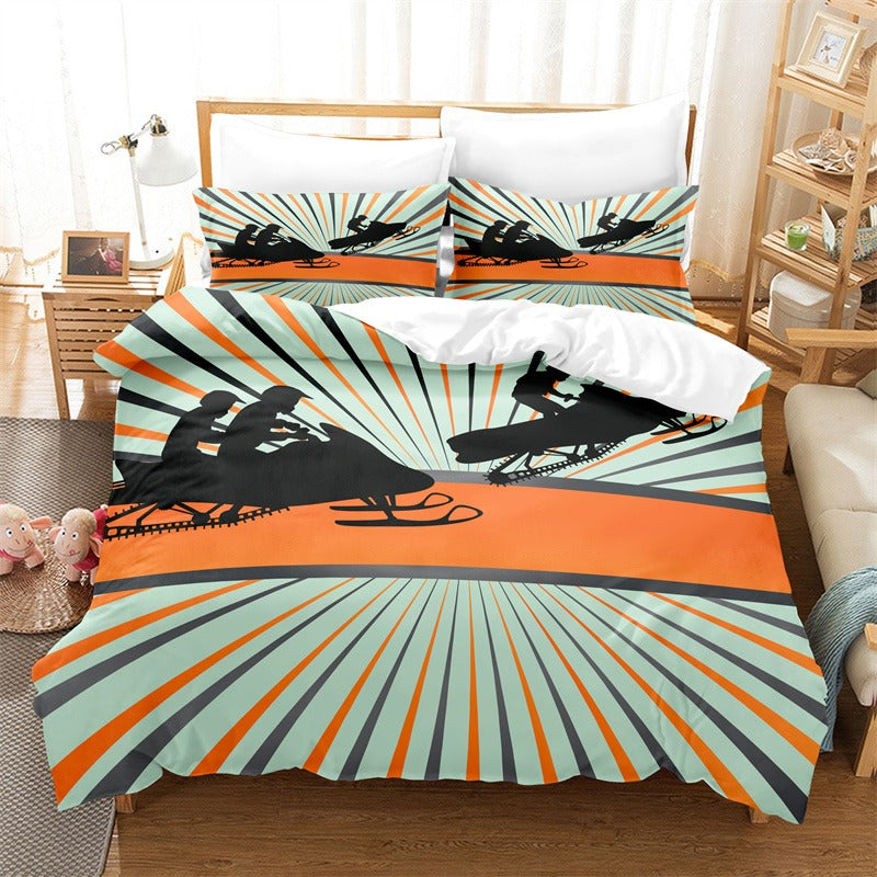 Racing Patterned Duvet Cover And Pillowcase Bedding Set