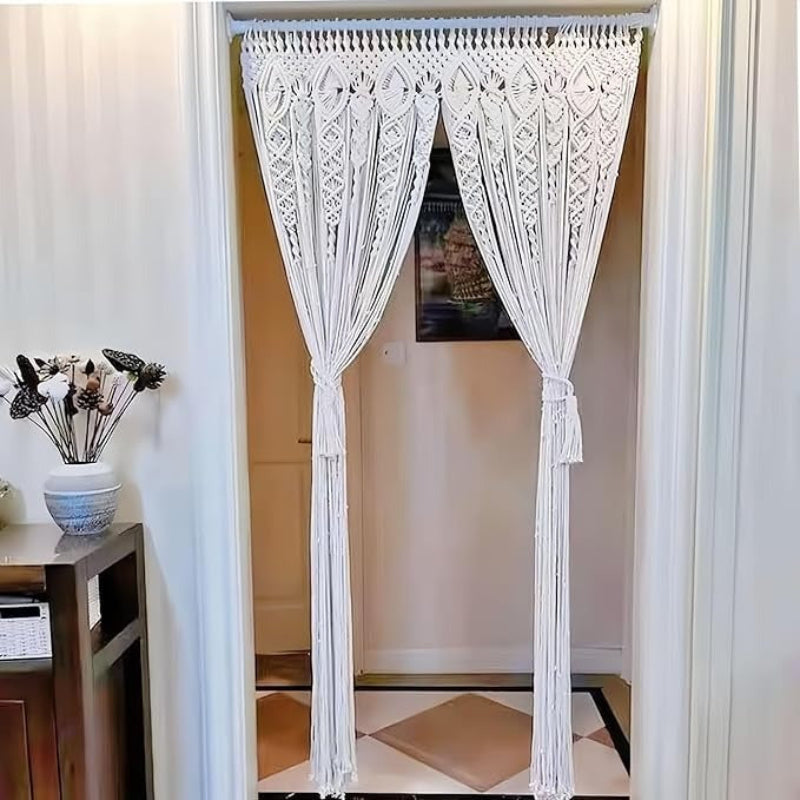 Handmade Cotton Boho Curtain - Woven Decorative PanelHandmade Cotton Boho Curtain - Woven Decorative Panel - Image 2