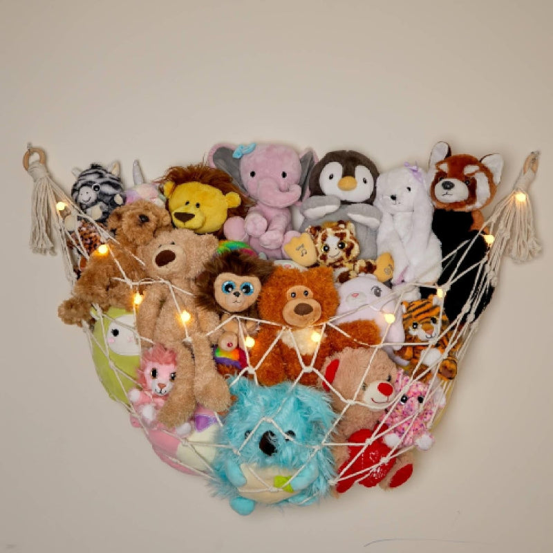 Macrame Stuffed Animal Hammock With LED String Lights