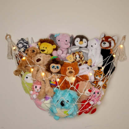 Macrame Stuffed Animal Hammock With LED String Lights