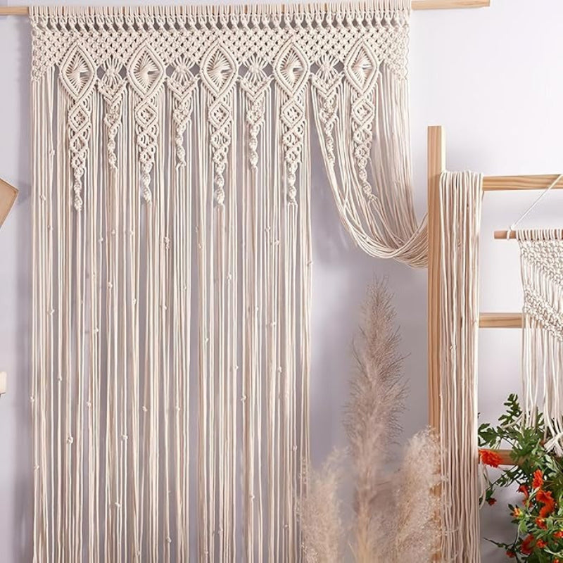 Handmade Cotton Boho Curtain - Woven Decorative Panel