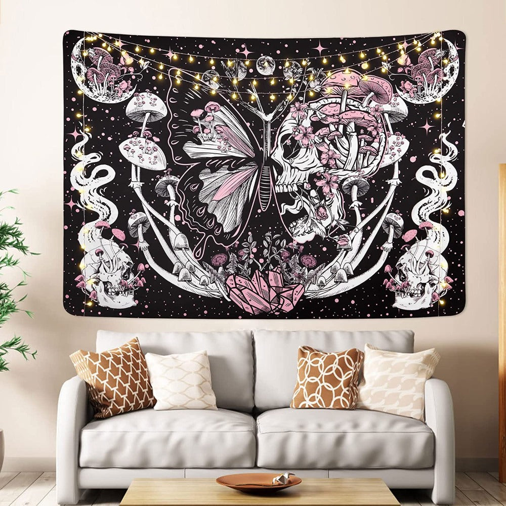 Skull Hippie Mushroom Tapestry Wall Hanging Tapis Cloth
