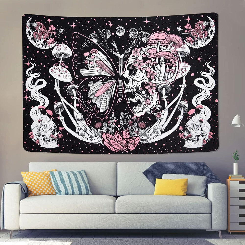 Skull Hippie Mushroom Tapestry Wall Hanging Tapis Cloth