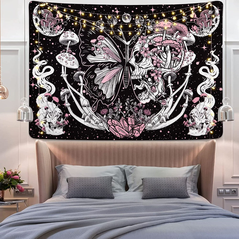 Skull Hippie Mushroom Tapestry Wall Hanging Tapis Cloth