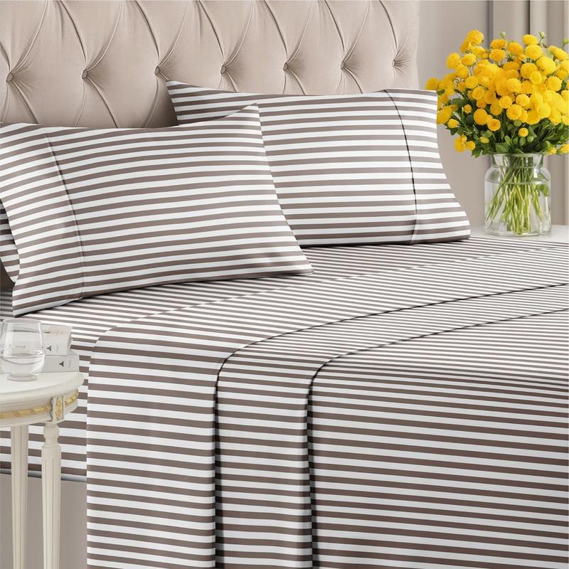 Pack Of 4 Striped Themed Bedsheet Set With Deep Pocket And Wrinkle Resistant Design