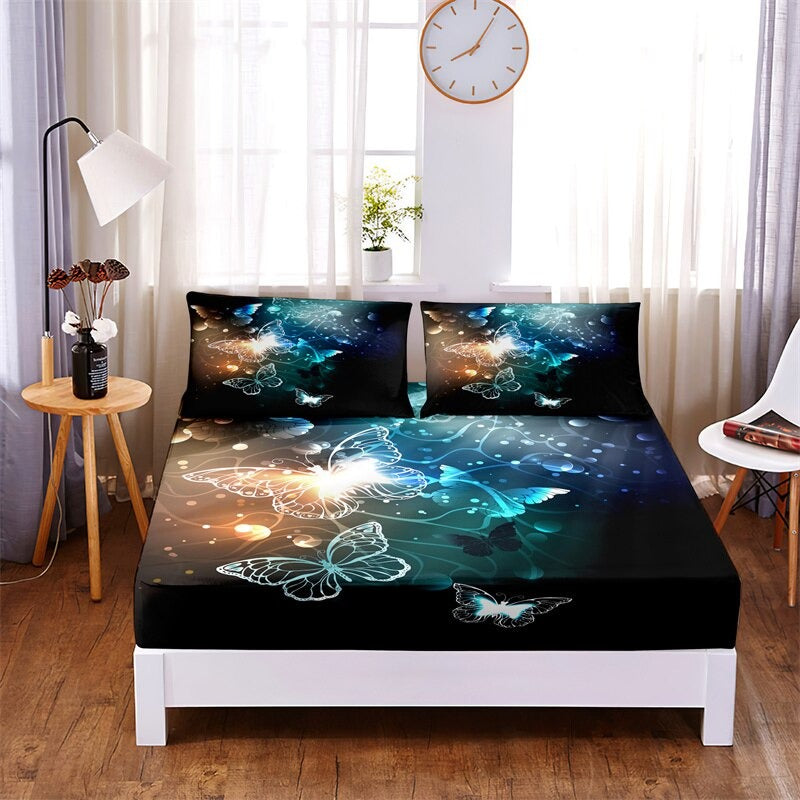 3 Pcs Planet, Airplane Digital Printed Polyester Fitted Bed Sheet Set