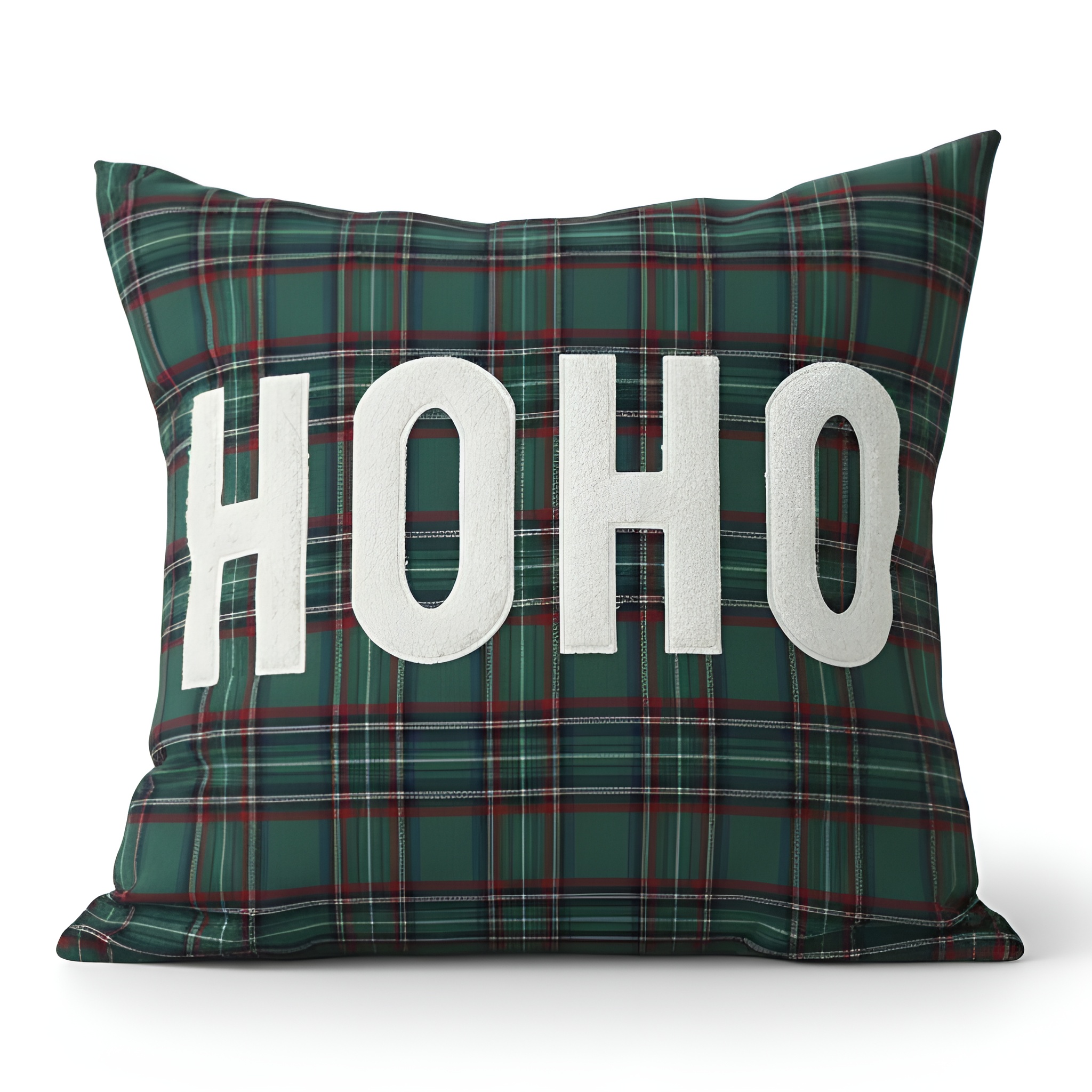 Christmas Themed Plaid Cushion Cover With Embroidered