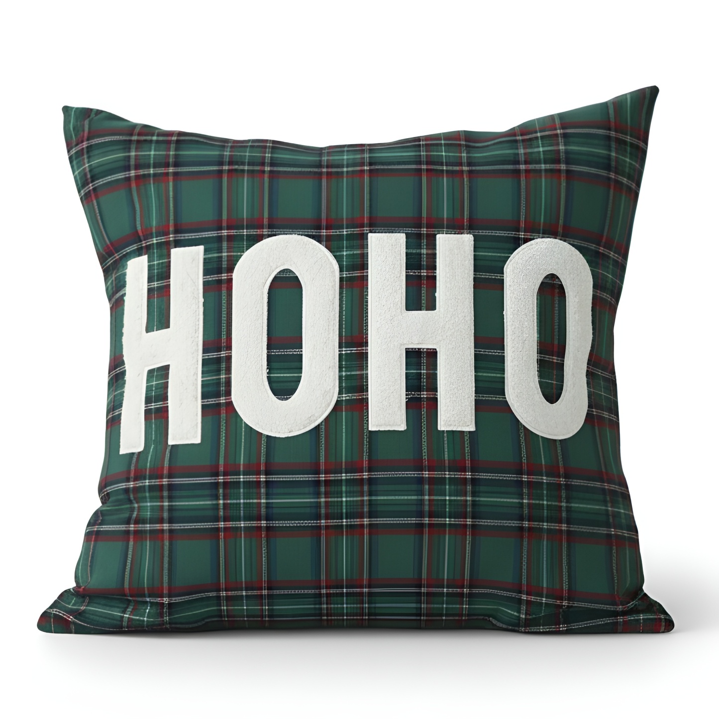 Christmas Themed Plaid Cushion Cover With Embroidered