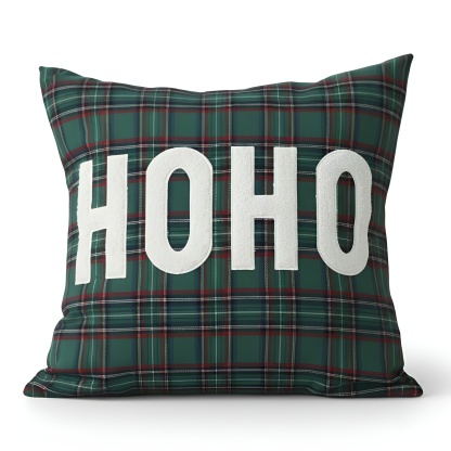 Christmas Themed Plaid Cushion Cover With Embroidered