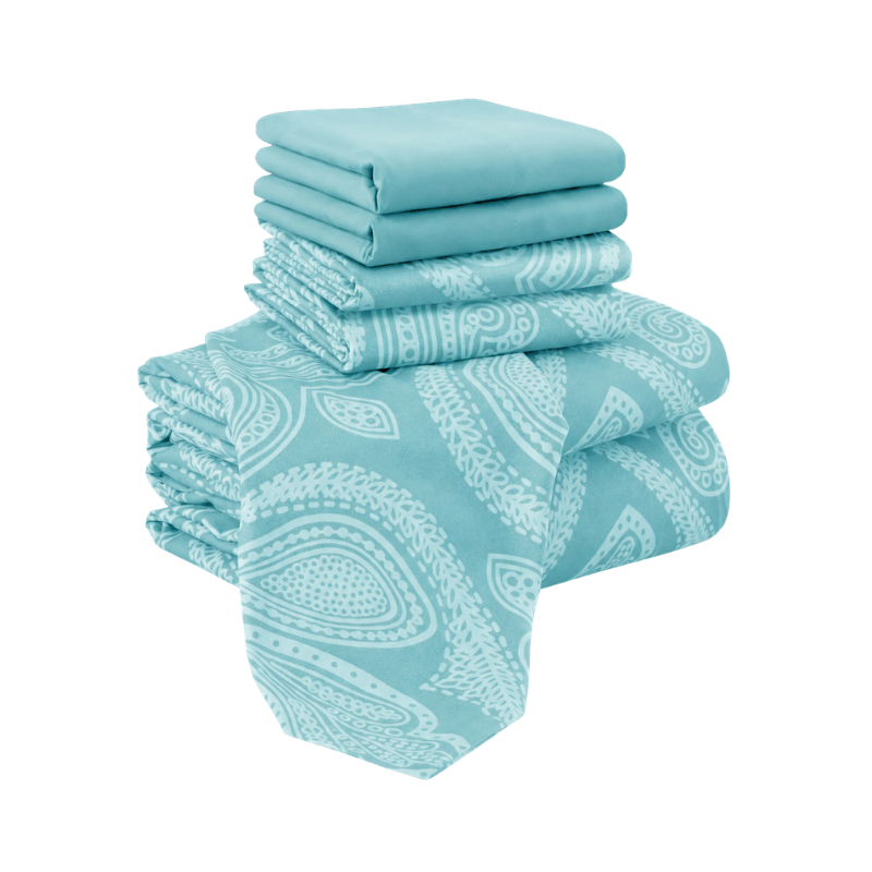 6 Piece Paisley Embroidered Microfiber Bed Sheet Set