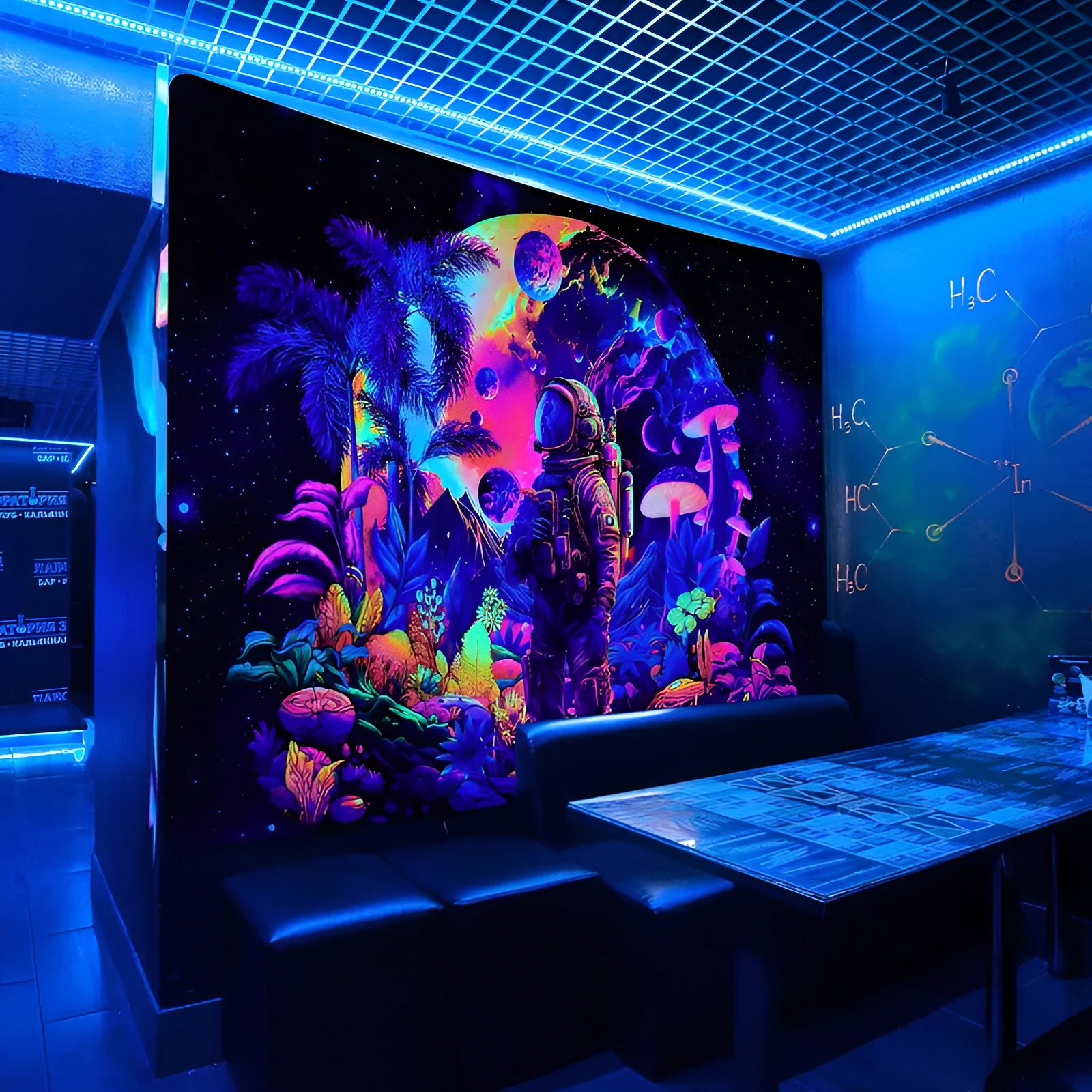 Blacklight Space Astronaut Tapestry for Men Space Astronaut Themed Mushroom Design Tapestry With UV Glow - Image 6