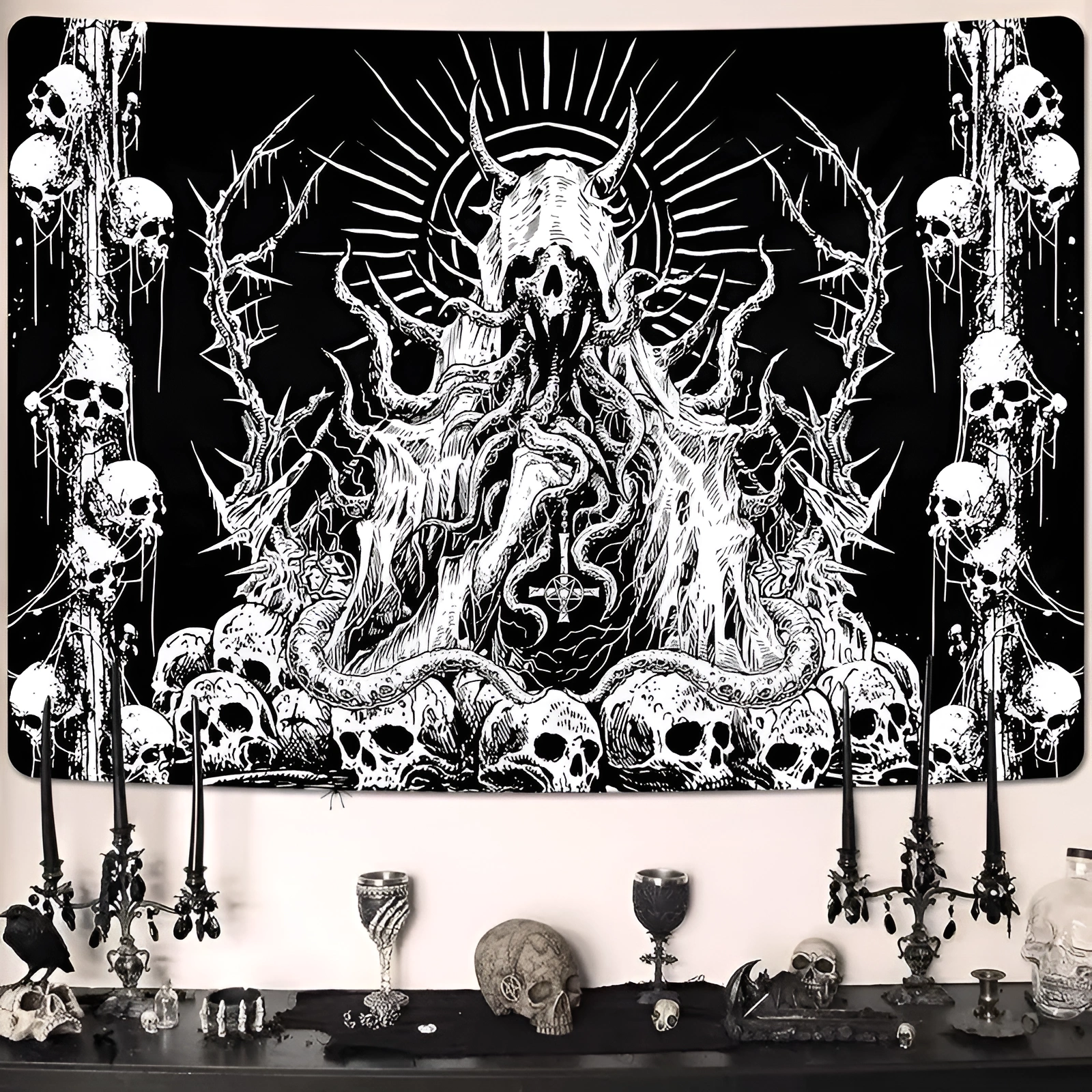  Skull Tapestry Mystic Skeleton Tapestries Black and WhiteAesthetic Wall Hanging Tapestry For Decor - Image 5