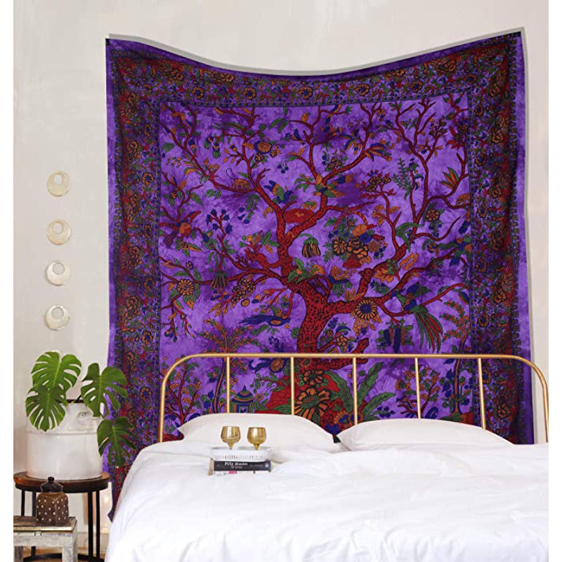 Tapestry Purple Tree of Life Wall Hanging Psychedelic Tapestries Indian Cotton Twin Bedspread Picnic Sheet Wall Decor Blanket Wall Art Hippie Bedroom DecorTapestry Purple Tree of Life Wall Hanging Psychedelic Tapestries Indian Cotton Twin Bedspread Picnic Sheet Wall Decor Blanket Wall Art Hippie Bedroom Decor - Image 3