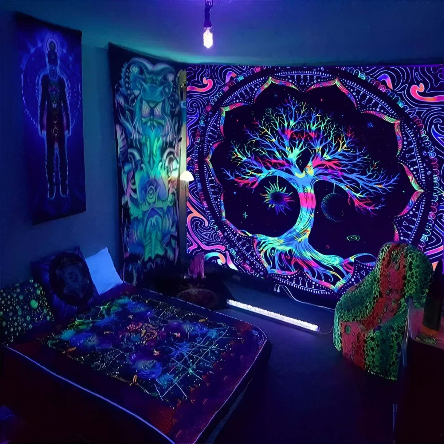 UV Reactive Tree Of Life Wall Tapestry With Psychedelic Design